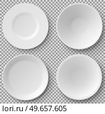 Different shapes of realistic food plates and 3d dishes vector set. Plates for restaurant, empty utensil and dishware. Cookware, china, crockery of various shapes and sizes for serving dishes in cafe. Cookware, china, crockery. Different shapes of realistic food plates and 3d dishes vector set. Стоковая иллюстрация, агентство Ingram Publishing / Фотобанк Лори