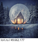 glowing giant snow globe with real house. 3d rendering creative concept. glowing giant snow globe with real house. Стоковое фото, агентство Ingram Publishing / Фотобанк Лори