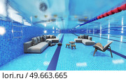underwate living interior in the swiming pool. 3d creative concept illustration. underwate living interior in the swiming pool. Стоковое фото, агентство Ingram Publishing / Фотобанк Лори