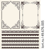 Set of wide lace ribbons and frames with ornament. Black design elements isolated in retro style. Pattern for creating vintage style, decor design. Lace decoration template, frameworks. Set of wide lace ribbons and frames ornament in retro style. Pattern for creating style, vintage decor design. Стоковая иллюстрация, агентство Ingram Publishing / Фотобанк Лори
