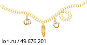 Golden chain with bijouterie pendent. Isolated on white background vector graphics art. Design for stickers, logo, web. Decorative element decoration with pendant, accessory for clothing or textiles. Golden chain with bijouterie pendent. Decorative element with pendant, accessory for clothing. Стоковая иллюстрация, агентство Ingram Publishing / Фотобанк Лори