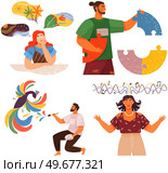 Mindset types set structural, analytical, logical and creative artistic personality predisposition, people with different thinking concept. Mind behavior, mental perceiving, psychological concept. Mindset types set structural, analytical, logical and creative artistic personality predisposition. Стоковая иллюстрация, агентство Ingram Publishing / Фотобанк Лори