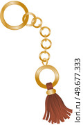 Fittings for women’s handbag. Decorative pendant tassel for decorating clothes, curtains or home textiles. Fringe or bag accessory. Gold chain with ring and threads, hanging window curtain decoration. Fittings for women’s handbag. Decorative pendant tassel for decorating clothes curtain home textile. Стоковая иллюстрация, агентство Ingram Publishing / Фотобанк Лори