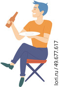 Man sitting on chair with bottle of beer. Guy resting, spending time alone and drinking alcohol. Lonely male character with alcohol addiction, alcoholism. Person drinking beer vector illustration. Man sitting on chair with bottle of beer. Guy resting, spending time alone and drinking alcohol. Стоковая иллюстрация, агентство Ingram Publishing / Фотобанк Лори