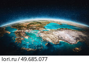 Europe - Greece and Turkiye. 3D Rendering. Elements of this image furnished by NASA. Europe - Greece and Turkiye. Elements of this image furnished by NASA. Стоковое фото, агентство Ingram Publishing / Фотобанк Лори