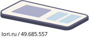 Smartphone with app on screen lying on flat surface. High resolution of responsive web design, template site. Application interface on phone display. Mobile service, media source vector illustration. Smartphone with app on screen lying on flat surface. Application interface on phone display. Стоковая иллюстрация, агентство Ingram Publishing / Фотобанк Лори