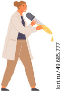 Scientist makes laboratory analysis with reagents and catalysts. Idea of education, chemistry, science. Researcher, medical assistant conducting experiment chemical research with liquid in flask. Scientist makes laboratory analysis with reagent and catalyst. Idea of education, chemistry, science. Стоковая иллюстрация, агентство Ingram Publishing / Фотобанк Лори
