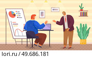 Manager makes presentation of statistical report analysis charts. Planning business. Teamwork consulting for project management, financial reporting and strategy. Data analysis research statistics. Manager makes a presentation of a statistical report. Analysis and planning business concept. Стоковая иллюстрация, агентство Ingram Publishing / Фотобанк Лори