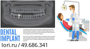 Woman sitting in dentist chair. Medical office equipment for treatment of human teeth. Oral hygiene, health care, caries prevention. Clipping from article about dental implants, x-ray of healthy teeth. Clipping from article about dental implants, x-ray of healthy teeth. Woman sitting in dentist chair. Стоковая иллюстрация, агентство Ingram Publishing / Фотобанк Лори