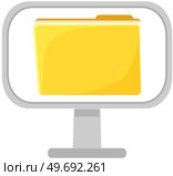 Computer desktop yellow folders, digital data storage. Desktop icons pack element with documents and media content. Directory sign, file indexing. File folder organization paperwork on laptop concept. Computer desktop yellow folders, digital data storage. Desktop icon pack element with documents. Стоковая иллюстрация, агентство Ingram Publishing / Фотобанк Лори