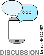 Mobile phone chat message notifications vector illustration sms communication isolated on white, smartphone and chatting bubble speeches, concept of online talking, speak, conversation, dialog. Mobile phone chat message notifications vector illustration sms communication isolated on white. Стоковая иллюстрация, агентство Ingram Publishing / Фотобанк Лори
