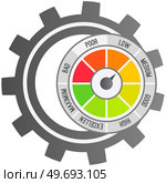 Color scale with arrow from red to green and caliber of emotions. Measuring device icon- sign tachometer, speedometer, indicators. Colorful infographic gauge element from bad to good, stress scale. Color scale with arrow from red to green. Measuring device tachometer, speedometer, indicators. Стоковая иллюстрация, агентство Ingram Publishing / Фотобанк Лори