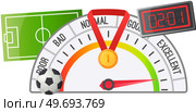 Soccer symbols set, sport football vector objects. Award, scoreboard and stadium, stopwatch whistle, ball penalty field, team championship. Tournament medal for champion and fan attributes competition. Soccer symbols set, sport football vector objects. Award, scoreboard and stadium, team championship. Стоковая иллюстрация, агентство Ingram Publishing / Фотобанк Лори