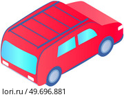 Red family car for driving on road. Transport for traveling and city trips. Flat isometric automobile isolated white background. Modern 3d car design transport and equipment, vehicle sedan side view. Red family car for driving on road. Transport for traveling and city trips. Flat isometric automobile. Стоковая иллюстрация, агентство Ingram Publishing / Фотобанк Лори