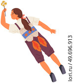 Astronaut woman with jet backpack. Lady dressed as astronaut at costume party. Outfit for holiday in cosmic style. Girl with self made jetpack flying to sky. Person in costume of space explorer. Girl with self made jetpack flying to sky. Lady dressed in astronaut, space explorer costume. Стоковая иллюстрация, агентство Ingram Publishing / Фотобанк Лори