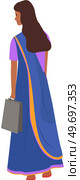 Young beautiful cartoon style Indian woman in traditional clothes isolated on white background. Female character dressed in costume sari stands at full height back view. Fashion lady, asian person. Young cartoon style Indian woman in traditional clothes. Female character dressed in costume sari. Стоковая иллюстрация, агентство Ingram Publishing / Фотобанк Лори