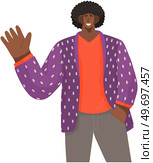 Portrait of smiling man saying hello and waving with hand. Hi or bye gesture. Happy guy greeting and welcoming smb. Guy say bye and gesturing in friendly way. People greeting motion. Portrait of smiling young man saying hello and waving with hand. Hi or bye gesture, greeting motion. Стоковая иллюстрация, агентство Ingram Publishing / Фотобанк Лори