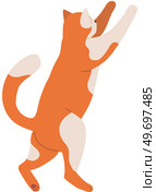 Cute cartoon kitty with ginger fur sitting side view. Cat shorthair home kitten, domestic animal with mustache and tail. Fluffy pet friend, human companion with collar. Caring for animals concept. Cute cartoon kitty with ginger fur sitting side view. Cat shorthair home kitten, domestic animal. Стоковая иллюстрация, агентство Ingram Publishing / Фотобанк Лори