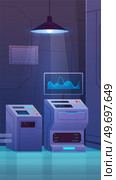 Digital signage monitor, technological equipment touch screen hand control panel with monitor. Production machine or laboratory analyzer for scientific experiment. Technology dashboard with buttons. Digital signage monitor, technological equipment touch screen hand control panel with monitor. Стоковая иллюстрация, агентство Ingram Publishing / Фотобанк Лори