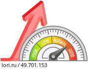Color scale with arrow from red to green and caliber of emotions. Measuring device icon sign tachometer, speedometer, indicators. Colorful infographic gauge element from bad to good, success scale. Color scale with arrow from red to green and caliber of emotions. Measuring device sign tachometer. Стоковая иллюстрация, агентство Ingram Publishing / Фотобанк Лори