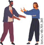 Husband and wife shouting blaming each other of problem. Man and woman quarreling relationships, unhappy young family fighting concept. Angry, arguing couple of people shouting vector illustration. Husband and wife shouting blaming each other of problem. Man and woman quarreling relationships. Стоковая иллюстрация, агентство Ingram Publishing / Фотобанк Лори