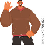 Portrait of smiling man saying hello and waving with hand. Hi or bye gesture. Happy guy greeting and welcoming smb. Guy say bye and gesturing in friendly way. People greeting motion. Portrait of smiling young man saying hello and waving with hand. Hi or bye gesture, greeting motion. Стоковая иллюстрация, агентство Ingram Publishing / Фотобанк Лори