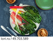 Appetizing vegetarian stewed swiss chard. Colorful vegetable.. Sauteed swiss chard. Стоковое фото, агентство Ingram Publishing / Фотобанк Лори