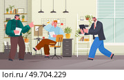 People talking at workplace. Office workers colleagues communication. Employees working under business project together, sitting at table, . Effective and productive team work, employee conversation. People talking at workplace. Office workers colleagues communication. Employees working together. Стоковая иллюстрация, агентство Ingram Publishing / Фотобанк Лори