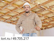 portrait of workman on stepladder. Стоковое фото, агентство Ingram Publishing / Фотобанк Лори