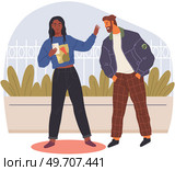 Angry, arguing couple of people shouting. Husband and wife with phone blaming each other of problem, adultery, cheating. Man and woman quarreling relationships, unhappy young family fighting. Angry, arguing couple of people shouting. Husband and wife with phone blaming each other of problem. Стоковая иллюстрация, агентство Ingram Publishing / Фотобанк Лори