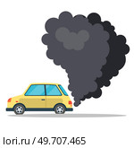 Automobile air pollution. Exhaust gases from car. Smoke emission. Minivan and cloud of black smoke isolated on white. Gasoline combustion smog. Ecology problem in urban environment from vehicles. Automobile air pollution. Exhaust gases from car. Smoke emission. Minivan and cloud of black fume. Стоковая иллюстрация, агентство Ingram Publishing / Фотобанк Лори