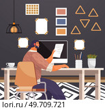 Home office. Interior vector illustration. Work from home. Workspace in living room Modern and contemporary designs Office welcoming reception area for clients Interior designer incorporated natural. Home office. Work from home. Well-organized room promotes clutter-free and productive workspace Office area is equipped. Стоковая иллюстрация, агентство Ingram Publishing / Фотобанк Лори