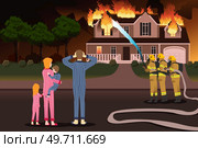 A vector description of Firemen Putting Out Fires of a Burning Home. Стоковая иллюстрация, агентство Ingram Publishing / Фотобанк Лори