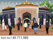 A vector illustration of Muslims Going to Mosque to Pray. Стоковая иллюстрация, агентство Ingram Publishing / Фотобанк Лори