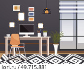 Home office. Interior vector illustration. Work from home. Flats interior design strikes a balance between aesthetics and functionality Modern workplace is constantly evolving Enjoys working in. Home office. Work from home. Workspace is carefully designed to enhance efficiency and creativity Furniture in office. Стоковая иллюстрация, агентство Ingram Publishing / Фотобанк Лори
