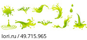 Water and juice splash liquide. Vector Illustration. A wave shape, sculpted testament to oceans rhythm A green drop shape, gentle whisper of fluid dynamics A dripped droplet, delicate dancer in ballet. Water and juice splash liquide. Fresh juice splashed, scene of vibrant taste in action A wave shape, sculpted testament. Стоковая иллюстрация, агентство Ingram Publishing / Фотобанк Лори