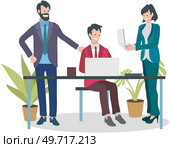 Office workers. Vector illustration. Office workers communicate effectively to streamline workflow Office work requires attention to detail and organizational skills A worker employee demonstrates. Office workers. Teamwork promotes synergy and collective achievement of goals In team meeting, challenges are addressed. Стоковая иллюстрация, агентство Ingram Publishing / Фотобанк Лори