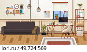 Home office interior. Vector illustration. Freelance or studying concept Workplace room, modern interior, cabinet Business workspace in room interior Workplace modern interior, home or office room. Home office interior. Vector illustration. Freelance or studying concept Workplace room. Стоковая иллюстрация, агентство Ingram Publishing / Фотобанк Лори