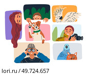 Spying, observing and sneaking. Vector illustration. Sneaking secret, hushed undertones of hidden truths Spying person, silent figure tracing every movement Making observation, discipline of gathering. Spying, observing and sneaking. Spy, master of unobserved observation Sneaking secret, whispers of untold wrapped. Стоковая иллюстрация, агентство Ingram Publishing / Фотобанк Лори