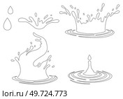 Water and juice splash liquide. Black doodle line. Fresh juice splashed, visual feast of refreshing drink A wave shape, reflection of seas timeless ebb and flow A drop shape, basic unit. Water and juice splash liquide. A water splash, momentary disruption in calmness of pond Fresh juice splashed, playful. Стоковая иллюстрация, агентство Ingram Publishing / Фотобанк Лори