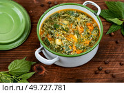 Nettle soup made from young of nettles. Healthy vegan nettle soup. Стоковое фото, агентство Ingram Publishing / Фотобанк Лори