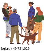 Waiting line, people queuing. Vector illustration. People waiting in line often make small talk to pass time People pet owners make conversation about their dogs and cats. A group people waiting. Waiting line, people queuing. Its important that people vote at election time to participate in democracy. Стоковая иллюстрация, агентство Ingram Publishing / Фотобанк Лори