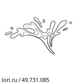 Water and juice splash liquide. One line stroke outline vector Illustration Fresh juice splashed, energetic portrayal of thirst-quenching goodness A wave shape, tribute to oceans persistent dance. Water and juice splash liquide. A dripped droplet, small player in grand scheme of fluid movement A spill shape, Стоковая иллюстрация, агентство Ingram Publishing / Фотобанк Лори