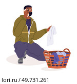 Laundry. Vector illustration. Hand-washing clothes requires patience and care The laundry metaphor speaks to inner growth Cleaning clothes with care maintains their quality Sorting laundry by fabric. Laundry. Laundromats offer communal laundry facilities. Drying clothes on hangers reduces wrinkles. Стоковая иллюстрация, агентство Ingram Publishing / Фотобанк Лори