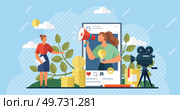 Influencer. Vector illustration. Broadcasting their message to wide audience is essential part influencers job The influencer concept revolves around building connections and inspiring others. Influencer. Influencers play significant role in shaping society perceptions and trends. Стоковая иллюстрация, агентство Ingram Publishing / Фотобанк Лори