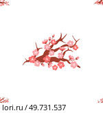 Sakura pattern vector illustration. The repeating pattern sakura blooms symbolized unending cycle life and growth The infinite allure seamless background evoked sense timelessness and serenity. Sakura pattern. The flowering sakura trees added sense vibrancy to seamless background. Стоковая иллюстрация, агентство Ingram Publishing / Фотобанк Лори