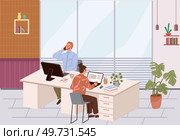 Office people worker. Vector illustration. The workplace provides employment opportunities for individuals seeking professional growth Partnerships between companies create synergies and expand. Office people worker. Office workers contribute to success business through their dedication and hard work. Стоковая иллюстрация, агентство Ingram Publishing / Фотобанк Лори