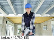 portrait of female architect on stepladder. Стоковое фото, агентство Ingram Publishing / Фотобанк Лори