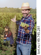 man watching a bunch of grapes. Стоковое фото, агентство Ingram Publishing / Фотобанк Лори