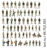 A set of human military soldiers army camouflage people ammunition veteran person war military for design and video games. Isometric vector illustration.. A set of human military soldiers army camouflage people ammunition. Стоковая иллюстрация, агентство Ingram Publishing / Фотобанк Лори